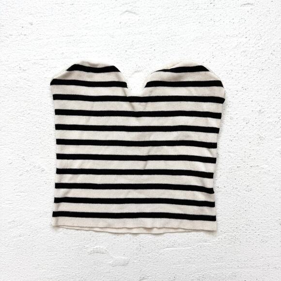 H&M Striped Sweetheart Neckline Ribbed Bustier Tube Top Small Cream Black - Picture 1 of 6
